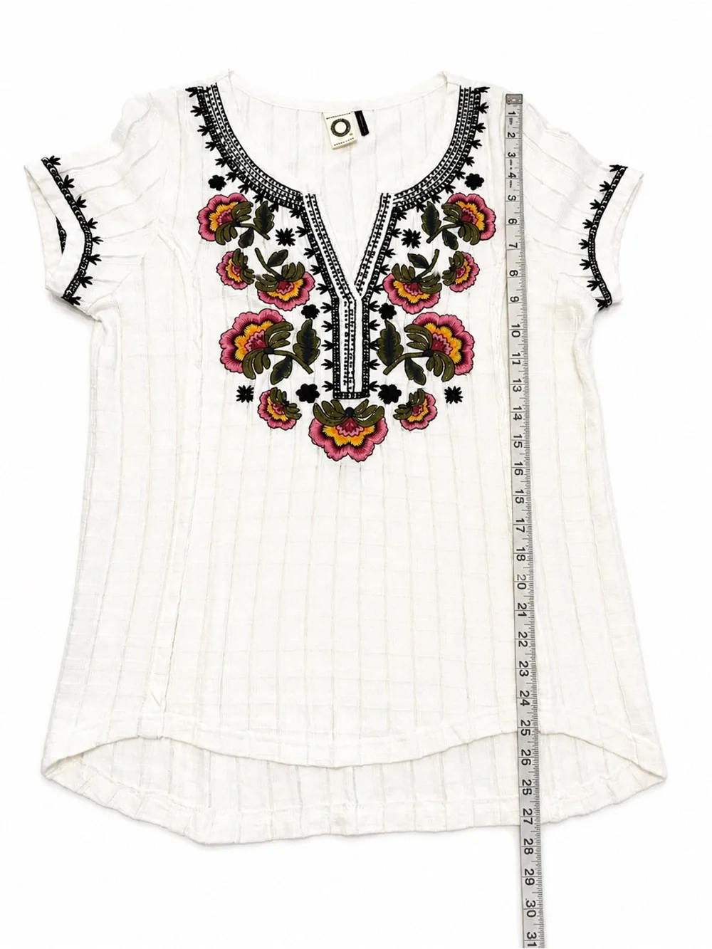 Anthropologie Akemi + Kin White Embroidered Boho Blouse Gauze Floral Top Medium - Picture 6 of 6